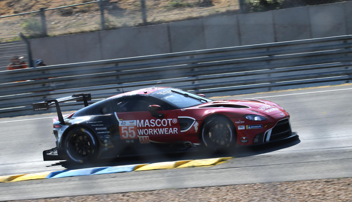 Aston Martin Vantage AMR - Gustaz Dahlmann Birch, Marco Sorensen & Jens Reno Moller in the Esses at the 2023 Le Mans (53429439999).jpg