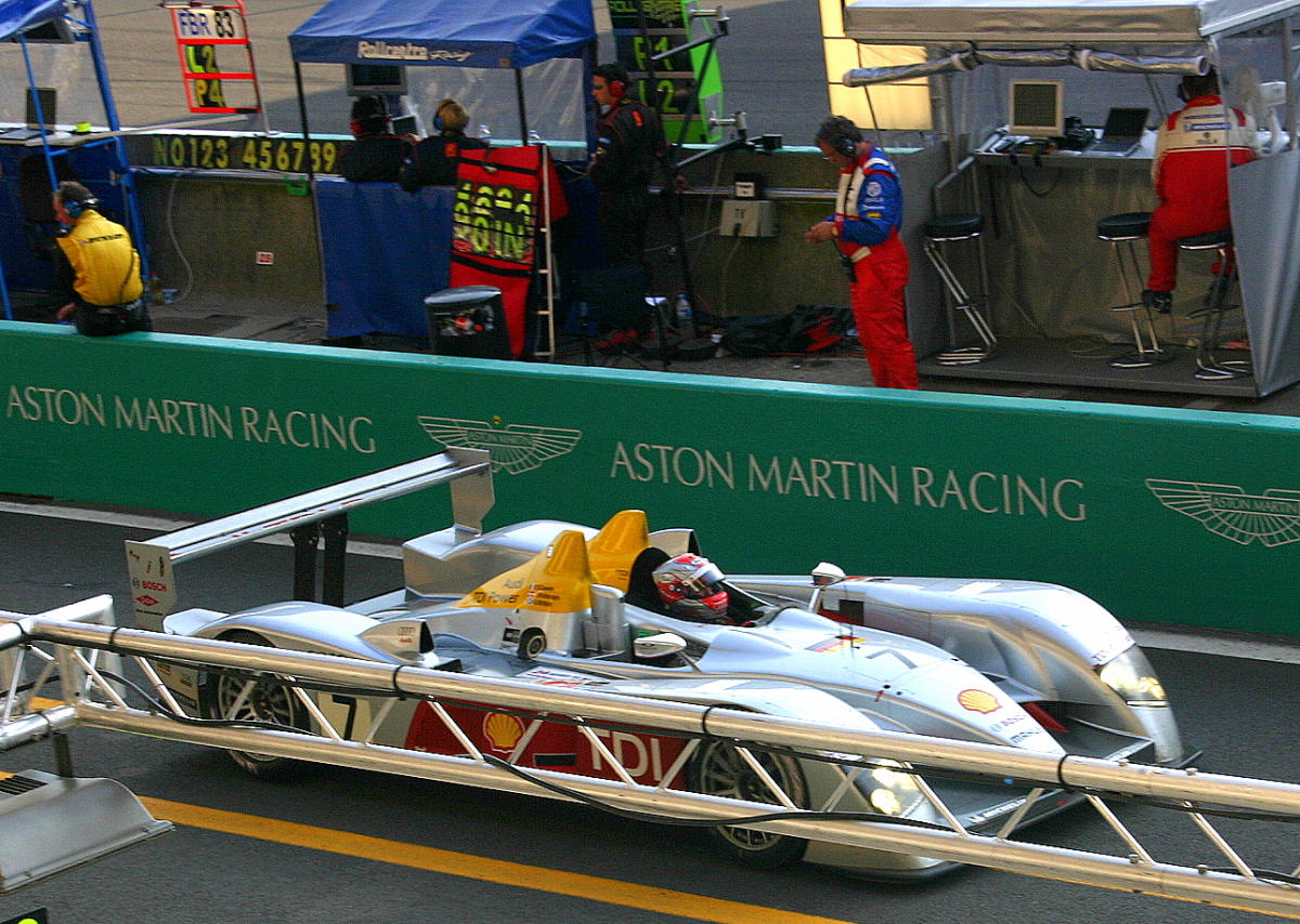 Audi R10 TDI - Rinaldo Capello, Tom Kristensen & Alan McNish in the pit lane at the 2006 Le Mans (55035829815).jpg